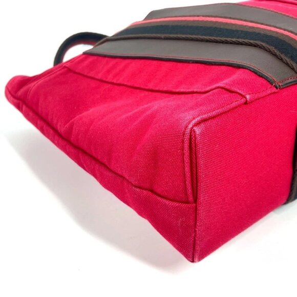 HERMES Toroca Horizontal MM Bag Tote Bag Shoulder Bag Canvas Red/Black - Picture 3 of 11